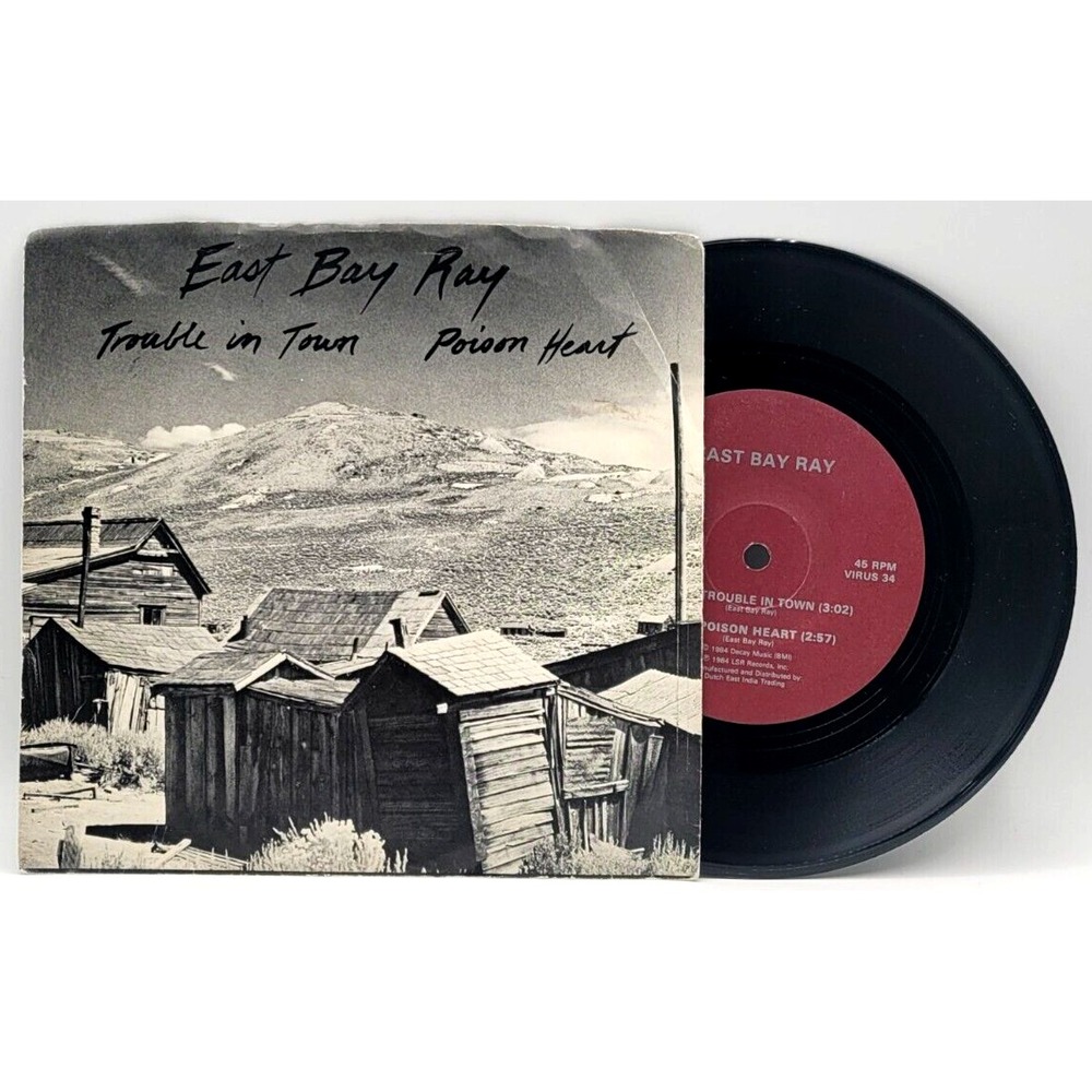 EAST BAY RAY - TROUBLE IN TOWN / POISON HEART - ROCK PICTURE SLEEVE & 45 WARNER